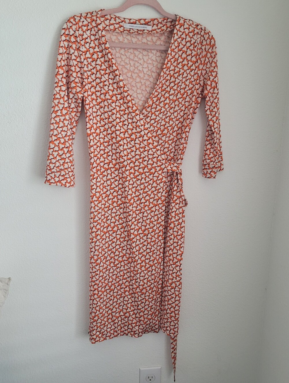 ​Diane von Furstenberg DVF Orange Cream Floral Geometric Silk Wrap Dress Midi 4
